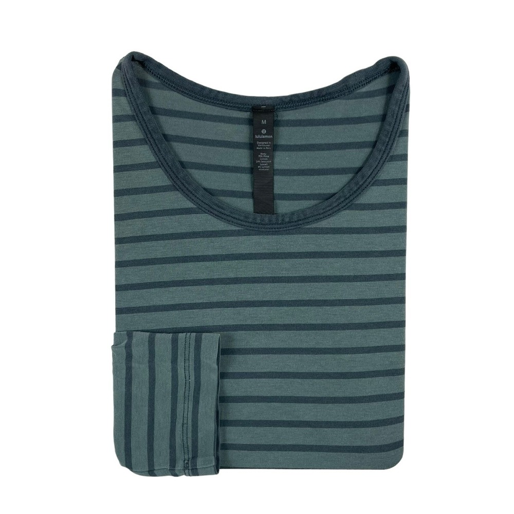 Lululemon Mens Blue Striped Long Sleeve Performance T Shirt Size M Running Top